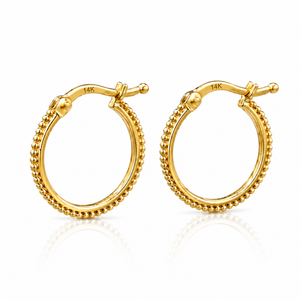 SMALL 14K SOLID GOLD BEADED HOOP EARRINGS
