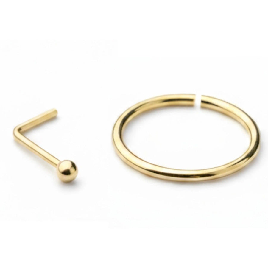 14k Rose Gold Nose Ring - Delicate Nose Hoop & Stud Set | Thin 22G Piercing