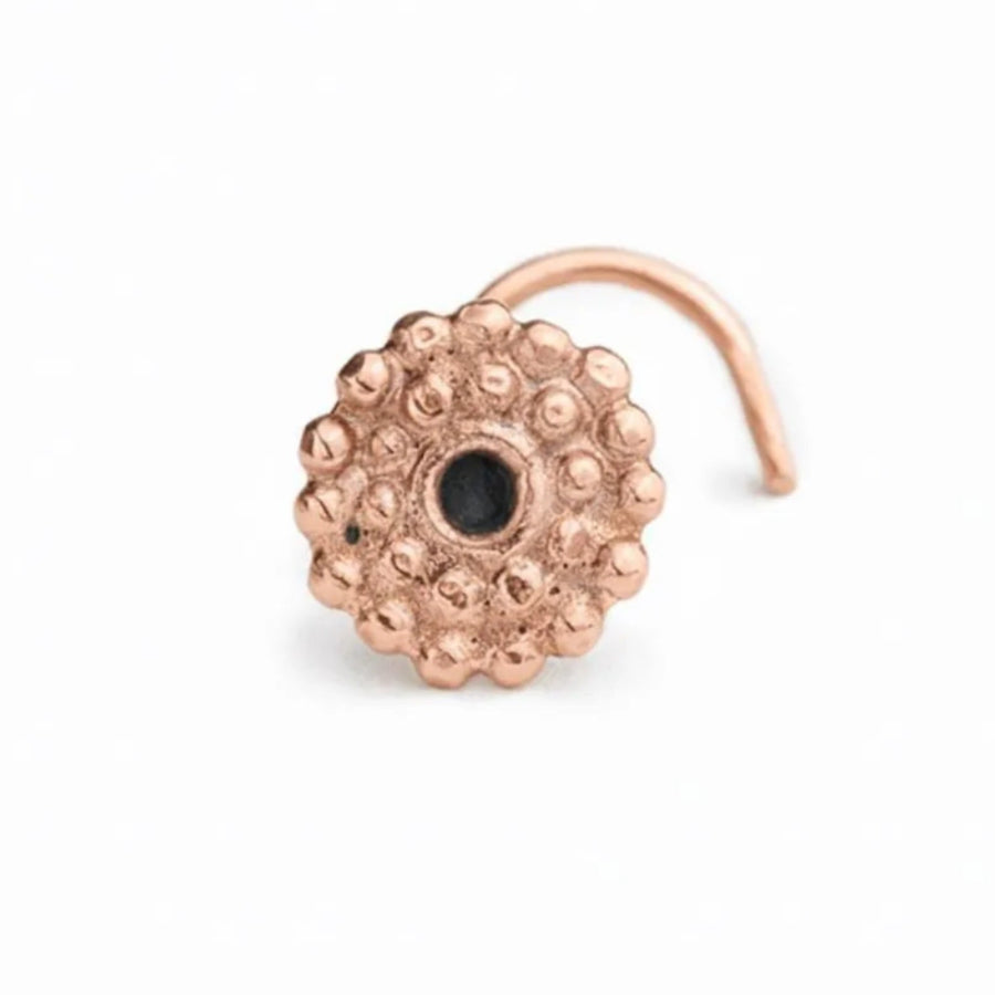 Indian Nose Stud - Solid 14k Gold Beaded Handmade Yellow Gold Jewelry