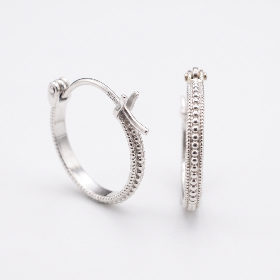 Double-Beaded Silver Hoops — 12mm