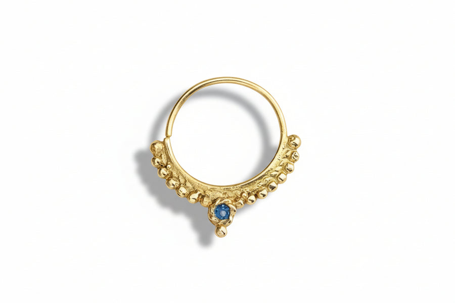 14k Gold Helix Hoop – Solid Gold Cartilage Ring With Blue Enamel Accent