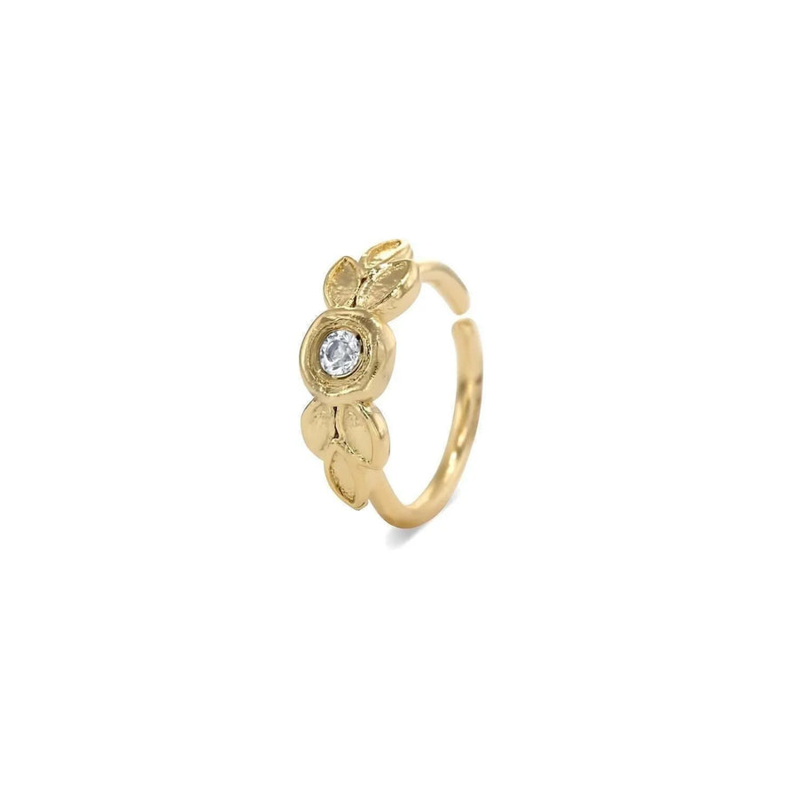 Diamond Nose Ring – 14k Gold Hoop with Dainty Flower Accent, Nickel Free Gold