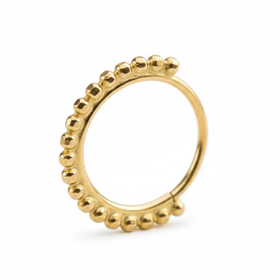 14k Gold Nose Hoop - Indian Beaded Nostril Ring Solid Gold Piercing Jewelry