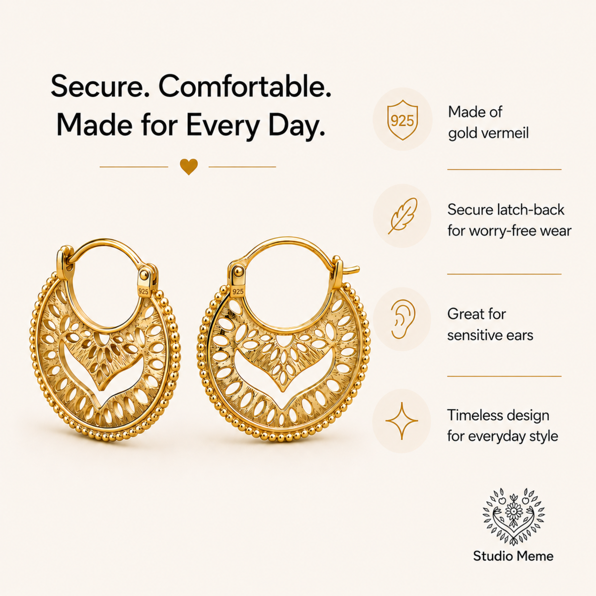 Gold Boho Mandala Hoop Earrings — Vermeil