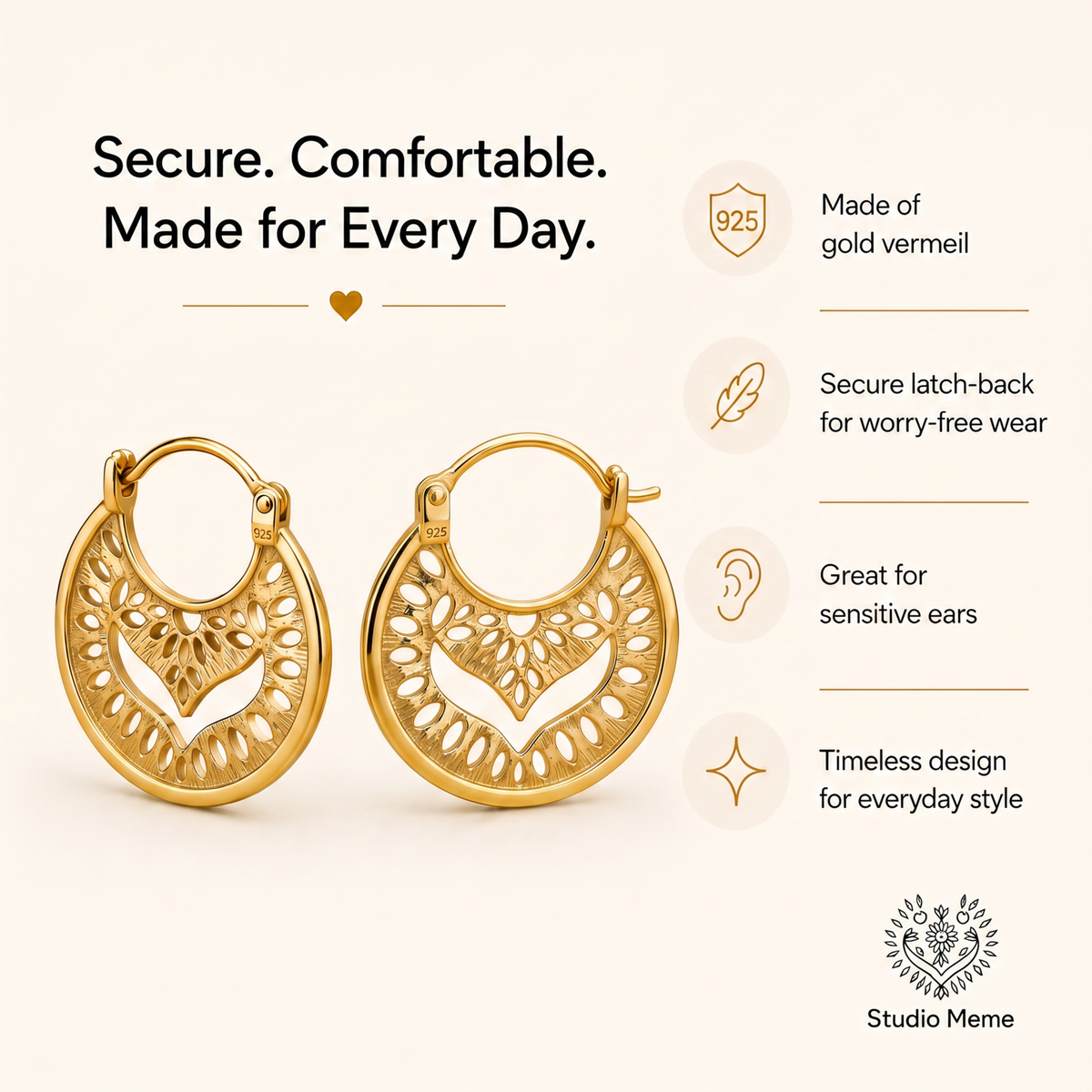 Gold Vermeil Mandala Hoop Earrings
