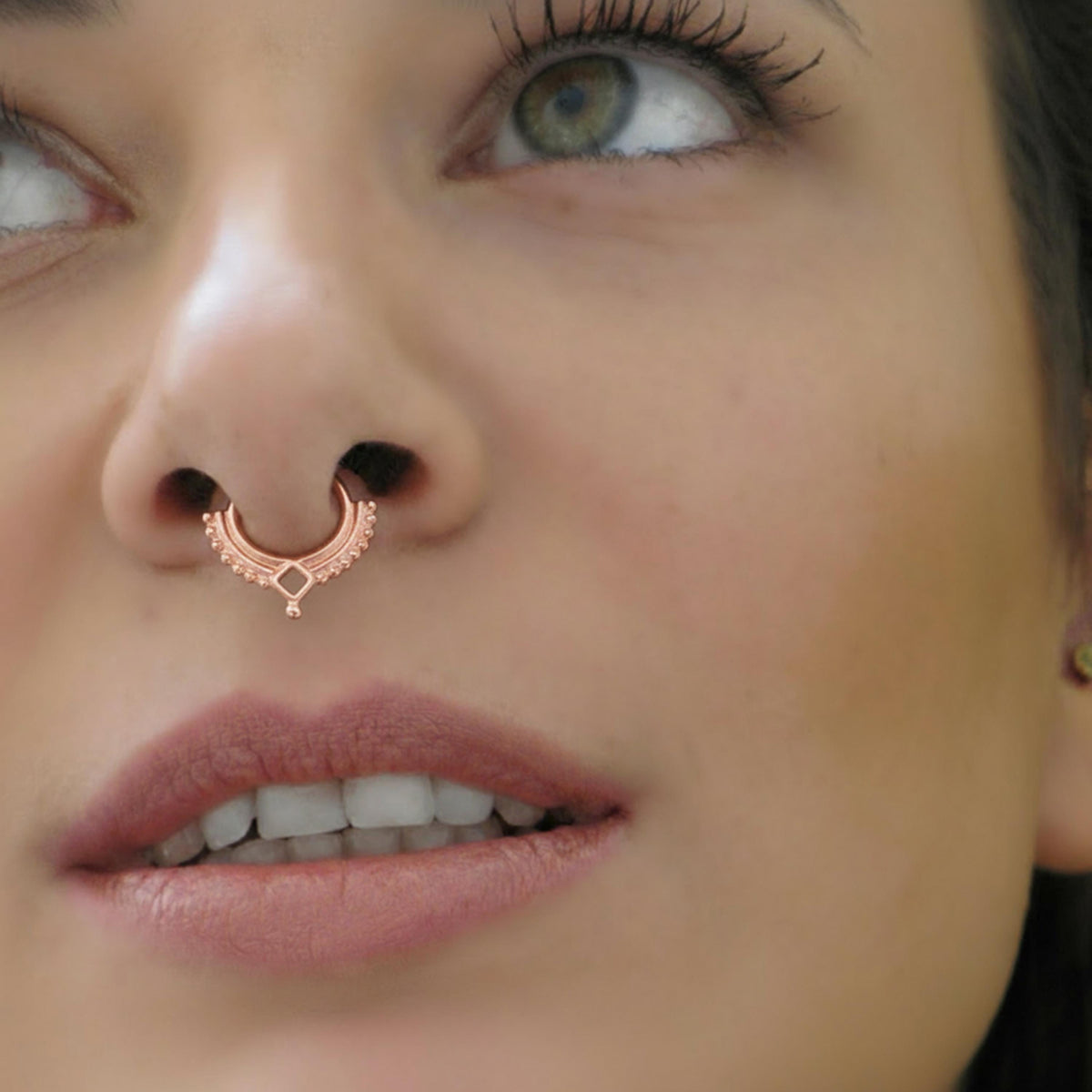 14k Gold Septum Ring - Beaded Tribal Hoop | Custom Gauge, Minimalist Piercing