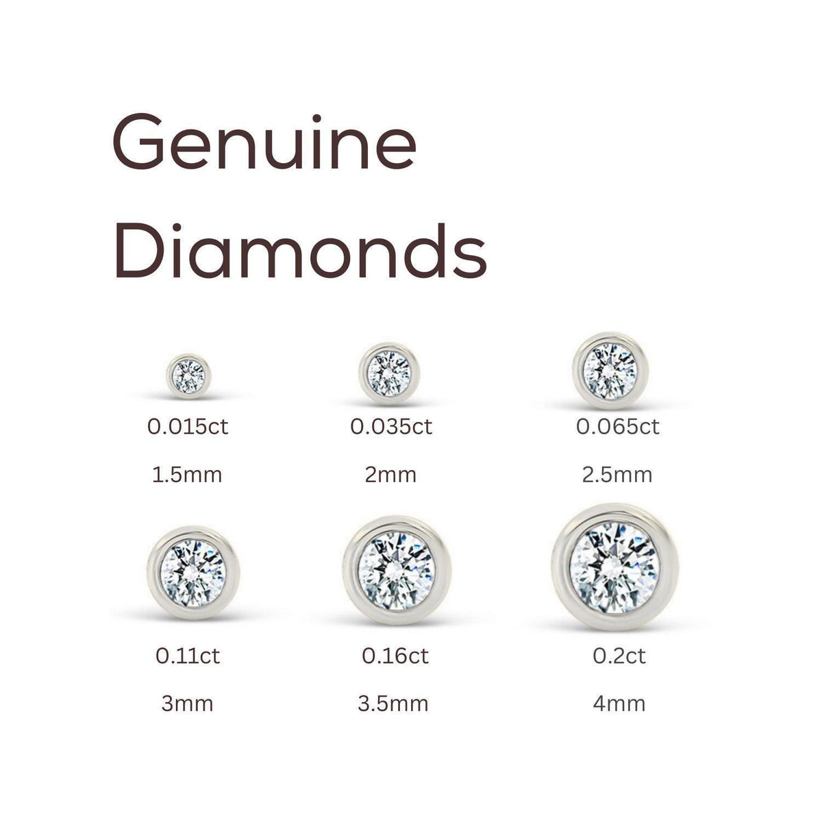 a collection of diamond sizes, ranging from 0.01 to 4mm, with the largest size being 0.056mm. The diamonds are labeled with their respective sizes, allowing for easy comparison and identification.