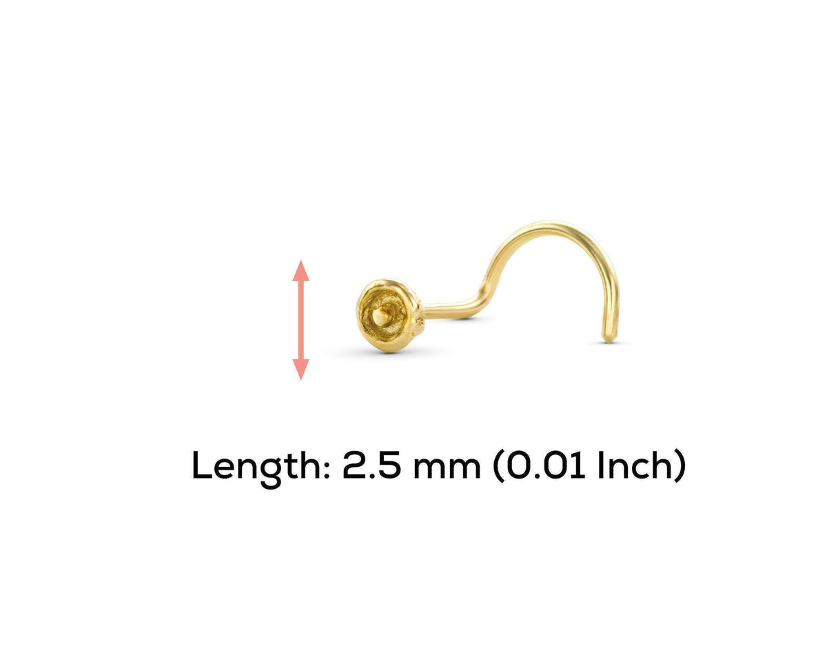 a gold-colored nose stud or stud nose, with a measurement scale indicating its length.