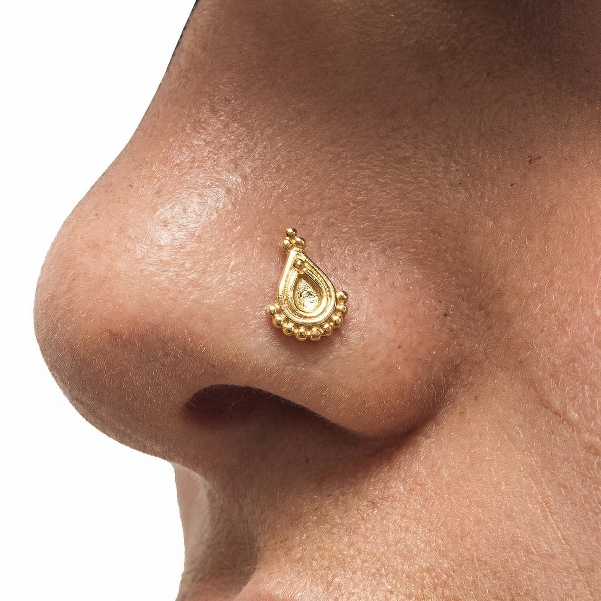 Solid Gold Nose Stud – 22k Gold Nose Ring, Indian Style Dainty Jewelry