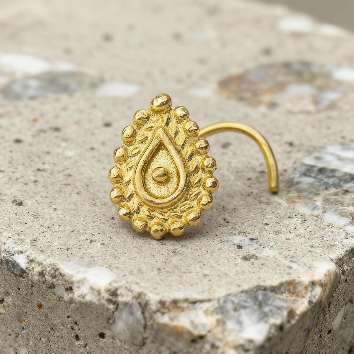 Gold Nose Stud – Large Nose Piercing | 14k & 22k Solid Gold Teardrop Jewelry