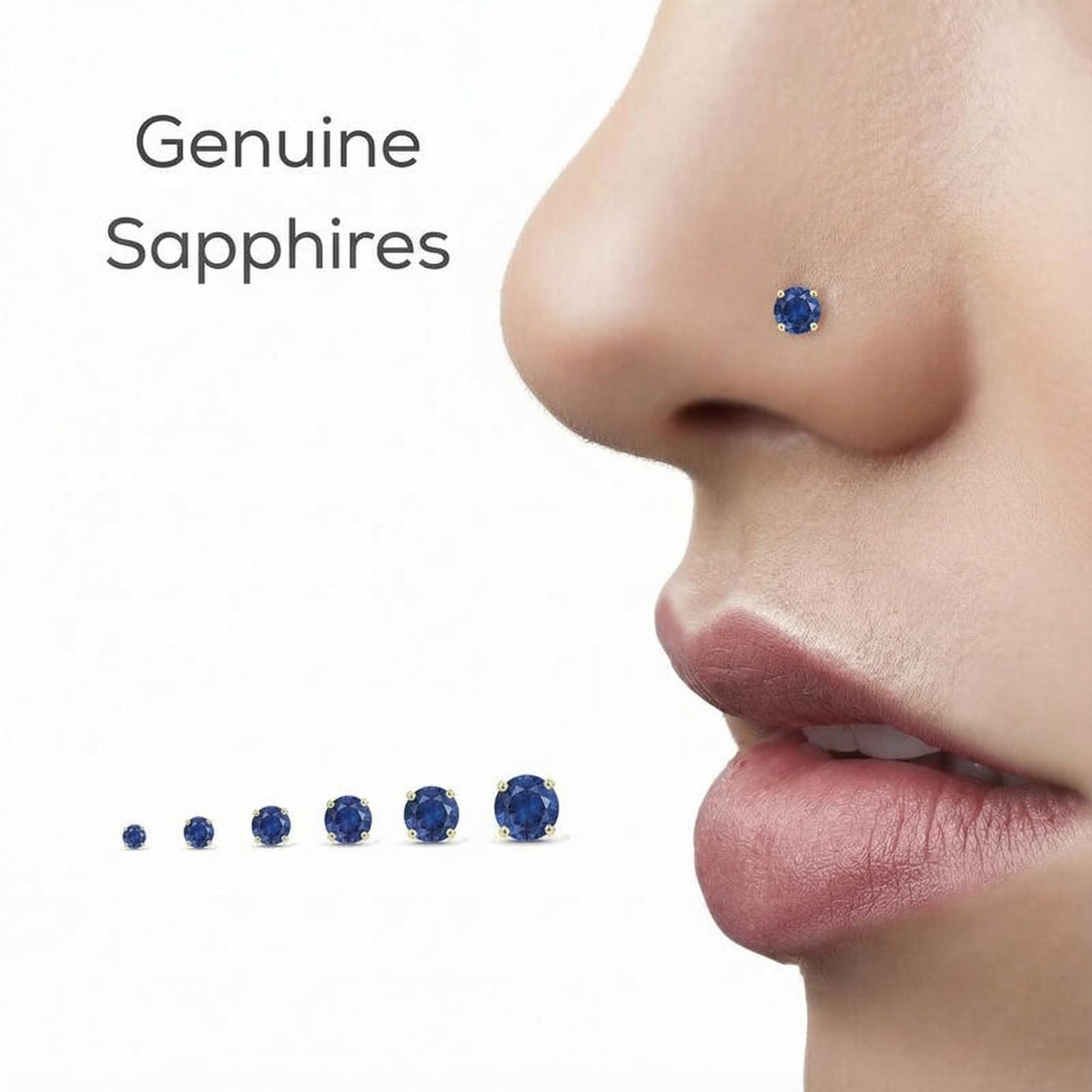 Sapphire Nose Stud – Solid 14k Gold Nose Pin With Natural Stone, Custom Sizes