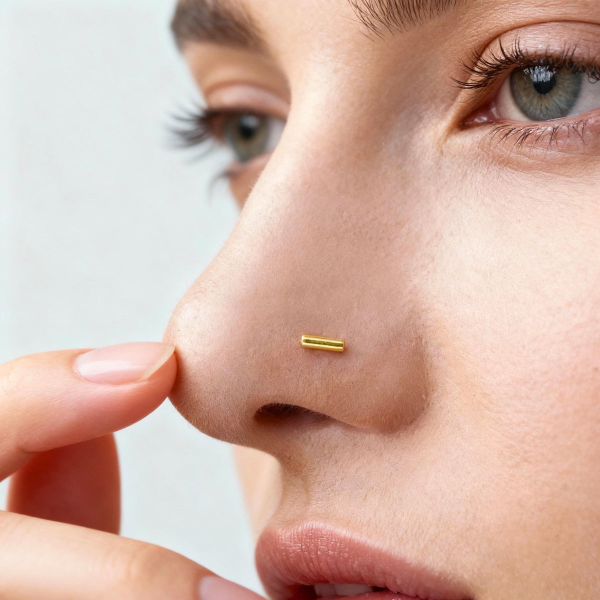 Gold Nose Stud – Minimalist Nose Ring in 14k Gold Jewelry | Handcrafted Bar