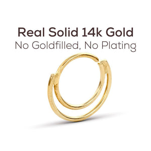 a gold-colored ring with a textured surface, and it is described as a "Real Solid 14k Gold" without any additional text.