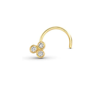Diamond Nose Ring: A gold-colored nose ring with three small diamonds set in the center.