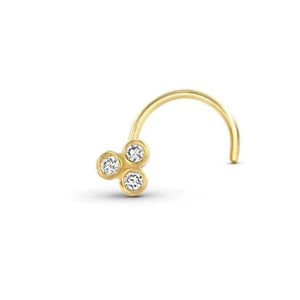 Diamond Nose Ring: A gold-colored nose ring with three small diamonds set in the center.