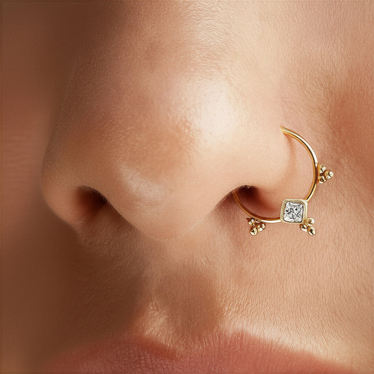 Diamond Nose Ring – 14k Gold Indian Style Nose Hoop With Conflict-Free Diamond