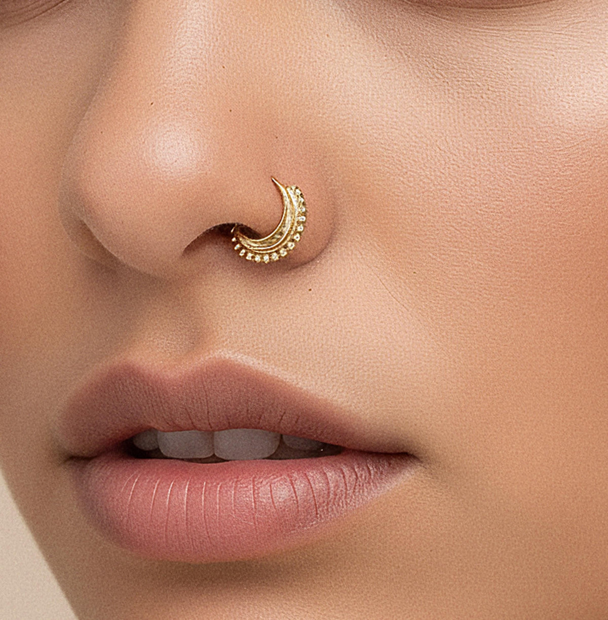 A close-up of a person's face, focusing on their nose and lips.
