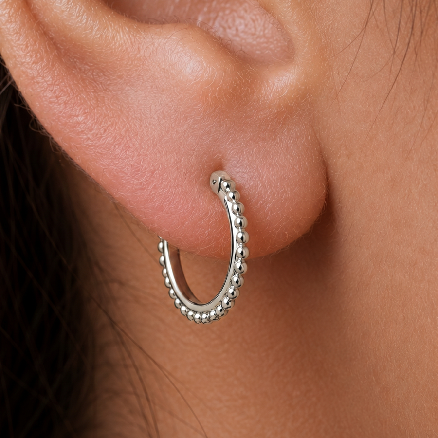 Small Silver Hoop Earrings – 12mm Mini Hoops With Beaded Gold Vermeil Option