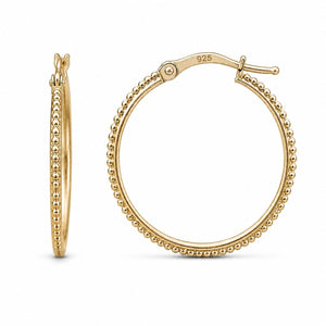 Large Beaded Gold Hoop Earrings - 34mm Sterling Silver Vermeil Statement Hoops