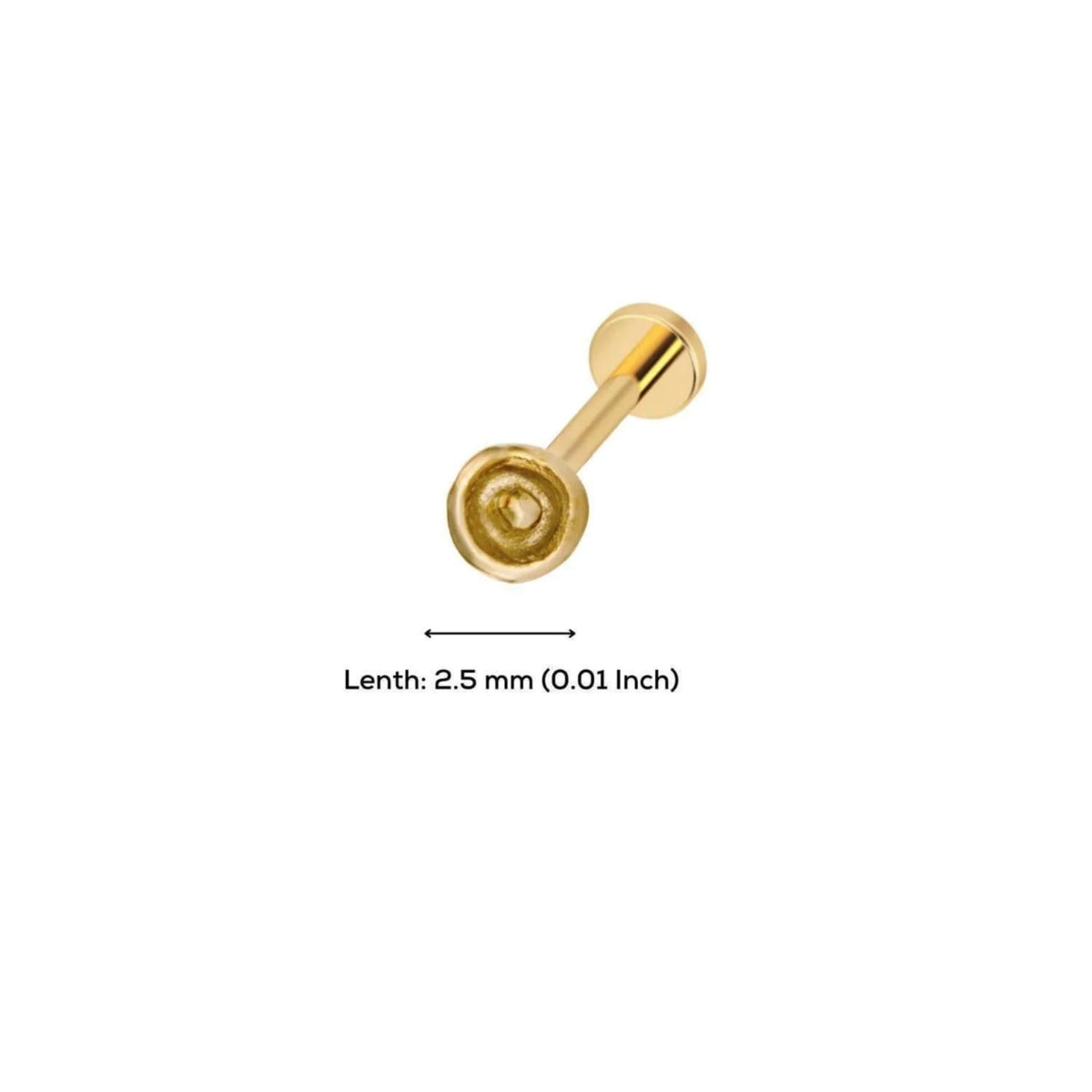 A gold-colored metal stud or earring is shown against a white background.