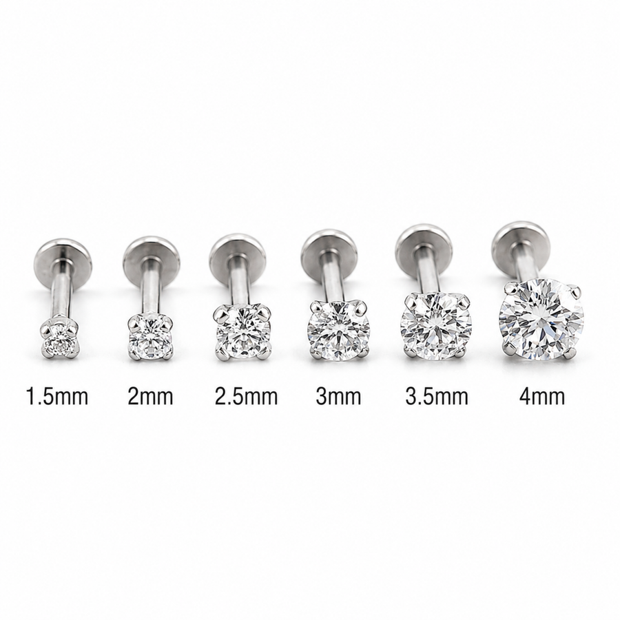14k White Gold Nose Stud - Small Diamond Stud, 18g Flat Back, Hypoallergenic Jewelry