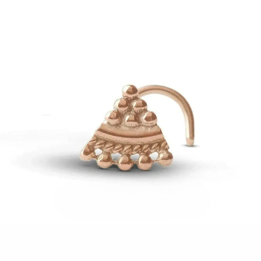 Solid 14k Gold Nose Stud – Handmade Tribal Nose Jewelry with Comfortable Fit