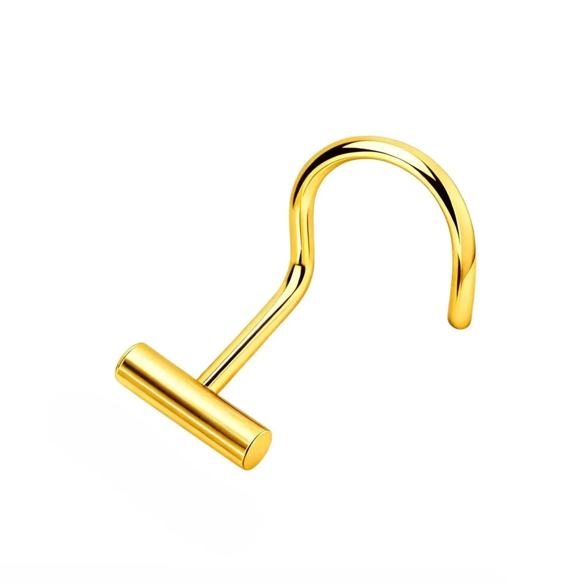 a gold-colored hook or hanger with a red line indicating its length.