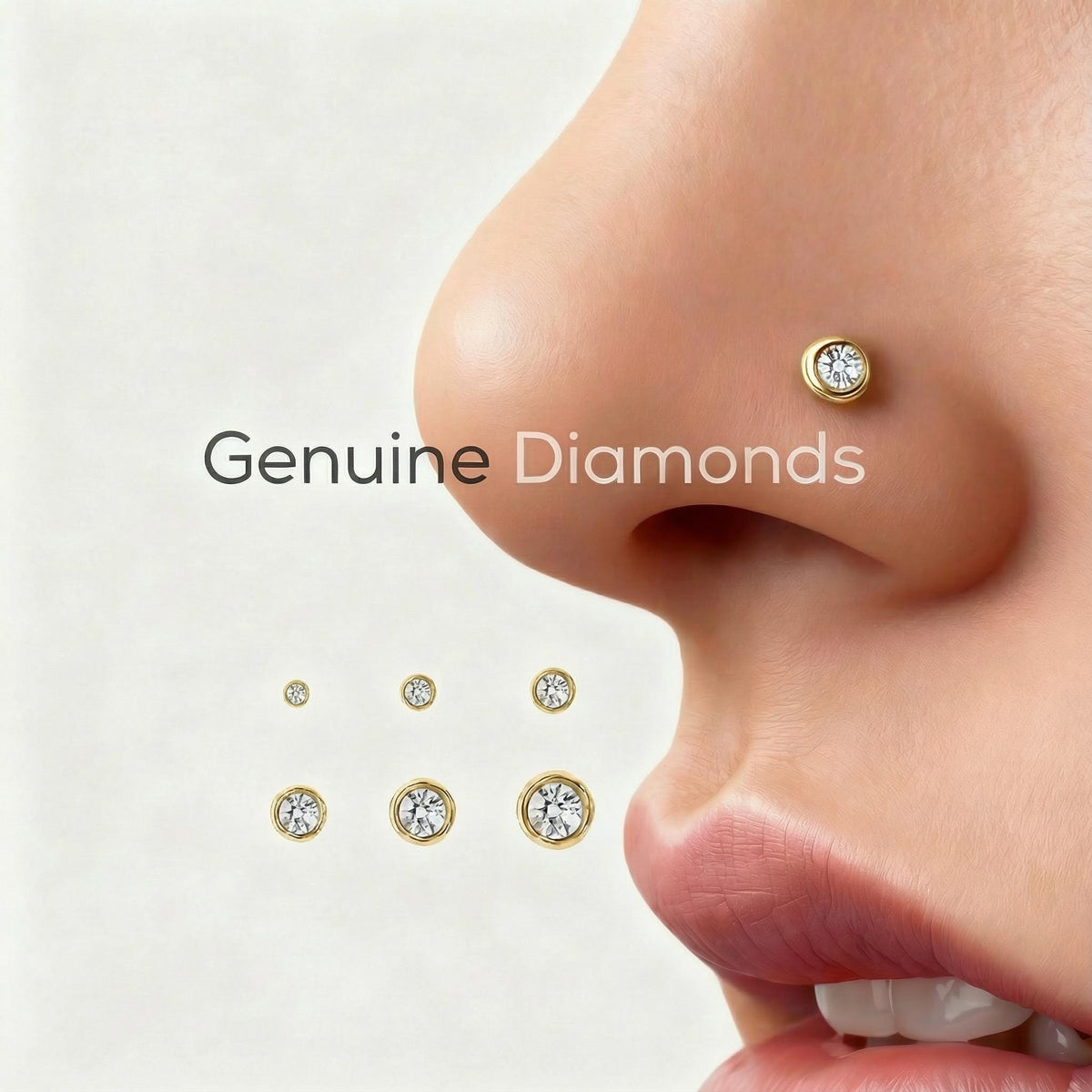 Diamond Nose Stud – 14k 18k 22k Gold Small Natural Diamond Stud, Bezel Setting