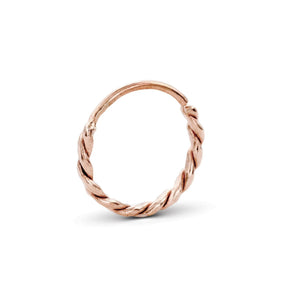 A copper-colored ring with a twisted, braided design.