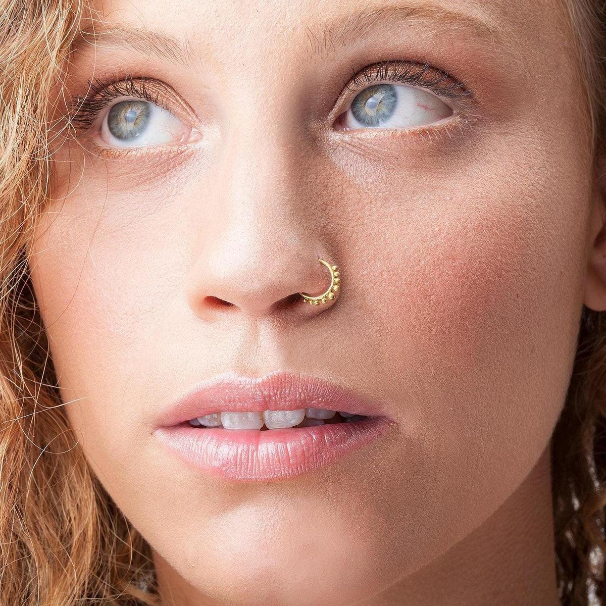 14k Gold Nose Ring - Solid Gold Hoop with Delicate Ball Accent | Nickel Free Jewelry