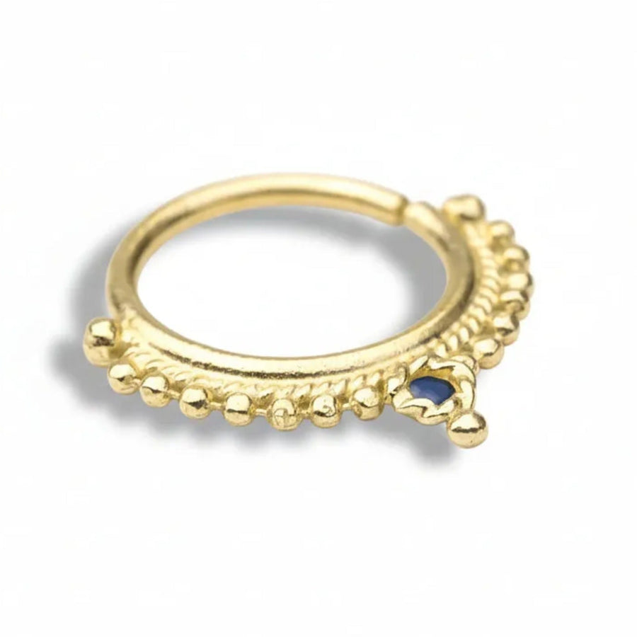 Daith Cartilage Ring | 14k Gold Ring with Blue Enamel | Lightweight Custom Gauge