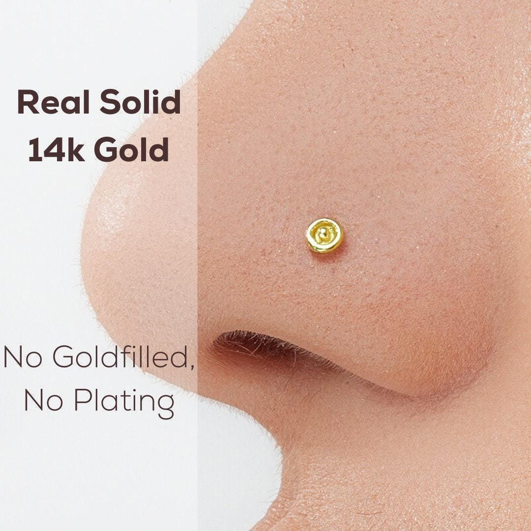 Gold Nose Stud: a close-up of a person's nose with a small gold nose stud.