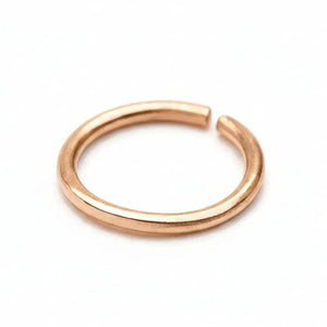A single, shiny gold-colored ring is shown against a plain white background.