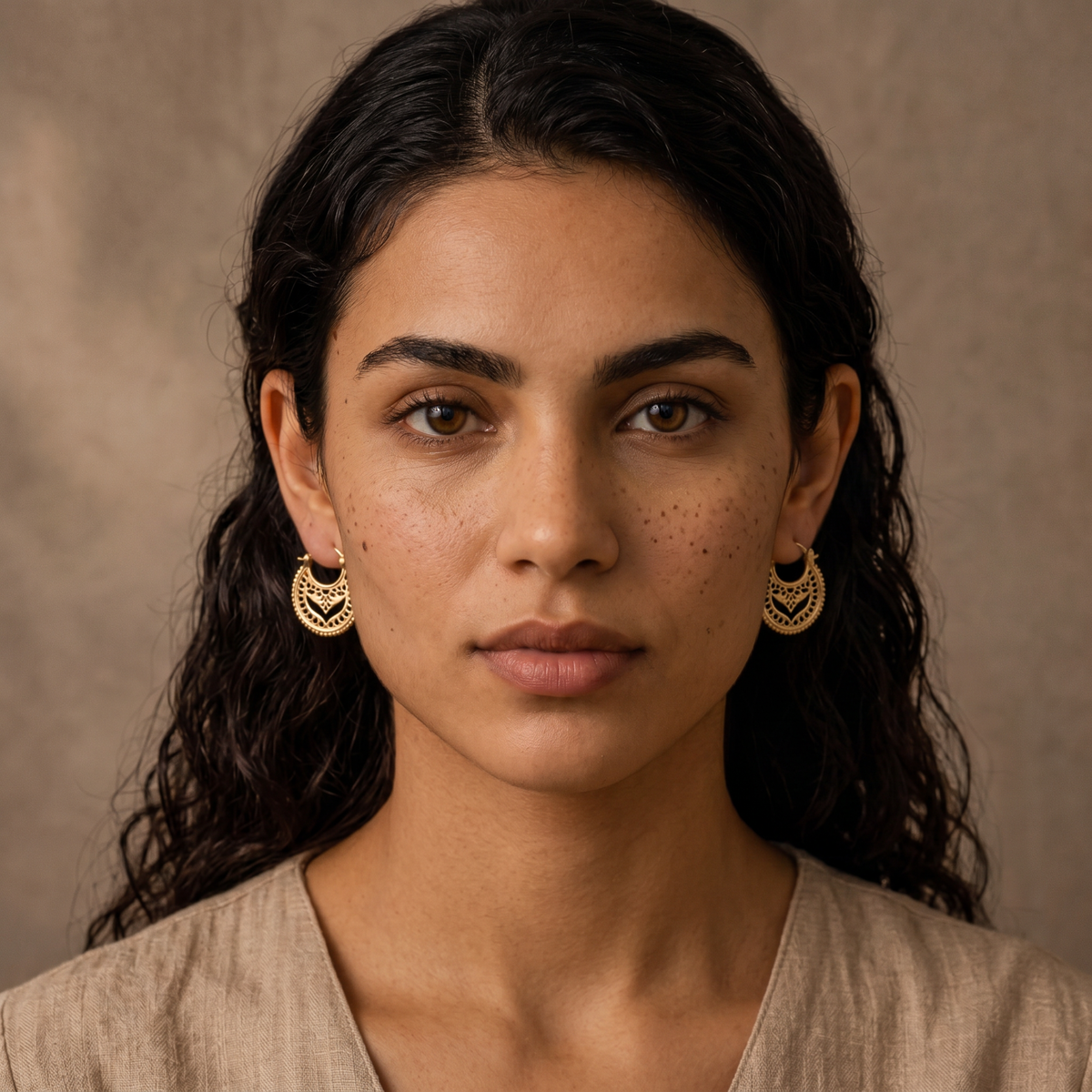 Solid 14k Gold Mandala Hoop Earrings — Boho Filigree