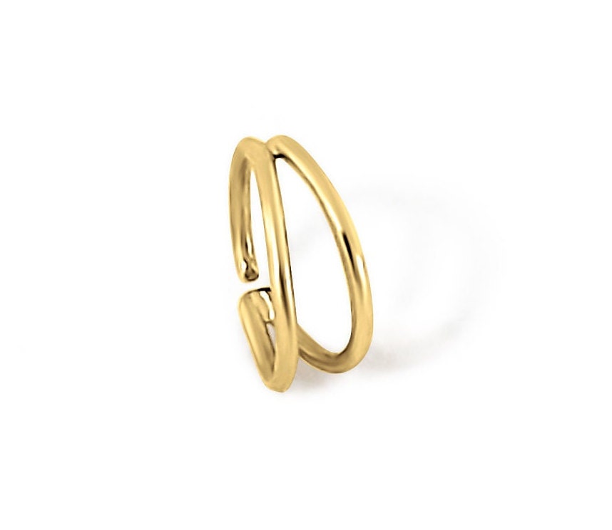 Double Nose Ring for Single Piercing, Real Gold Nose Ring, Solid 14k Gold Hoop, Nose Ring for Men, Quality Nose Ring, Double Nose Ring 14k