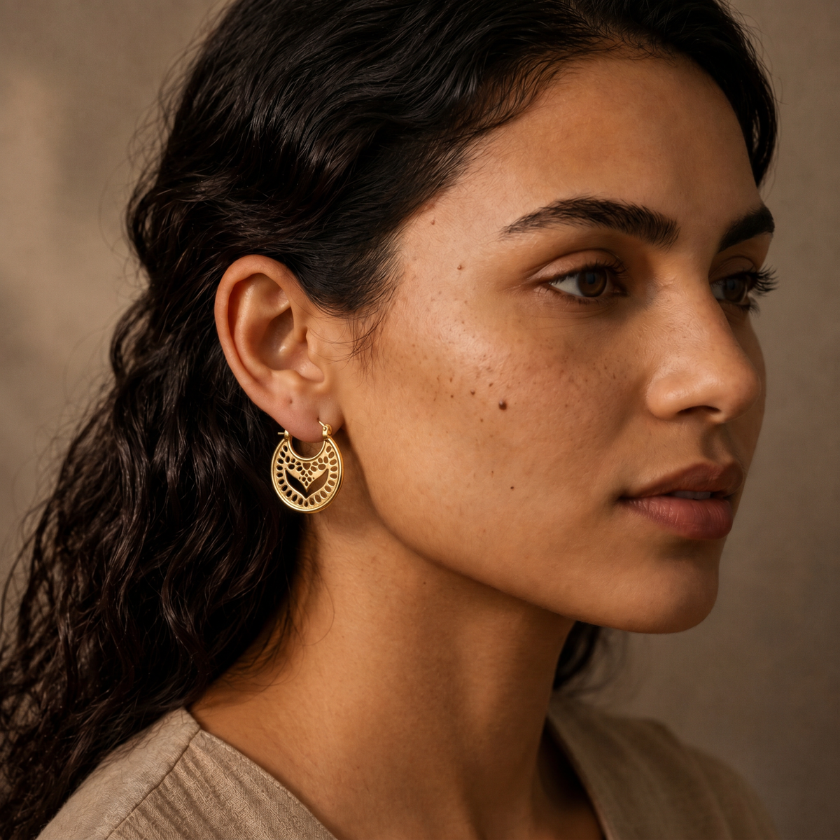 Solid 14k Gold Mandala Hoop Earrings — Boho Filigree Statement