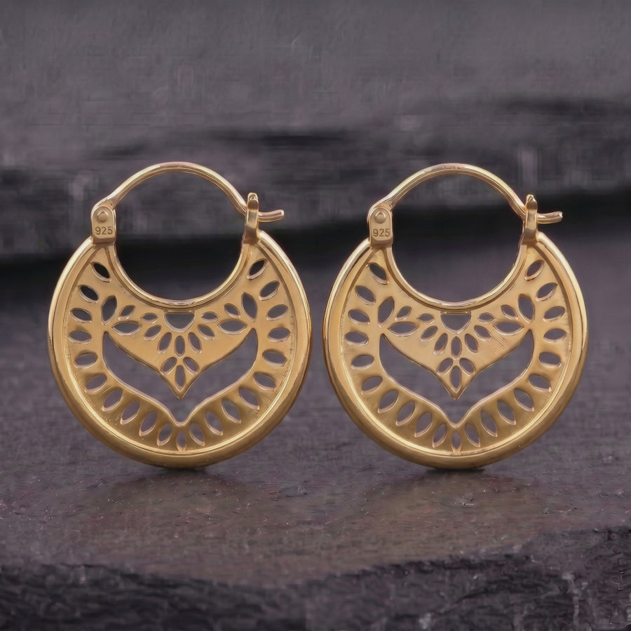 Gold Vermeil Mandala Hoop Earrings