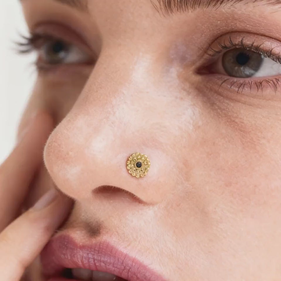 Indian Nose Stud – Solid 14k Gold Beaded Handmade Dainty Gold Stud