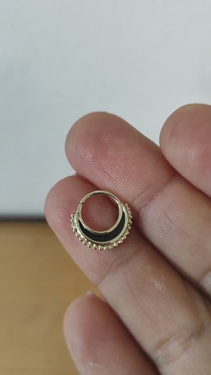 Indian Nose Ring – Crescent Shape Ring with Black Enamel Gold | Solid 14K Gold Jewelry