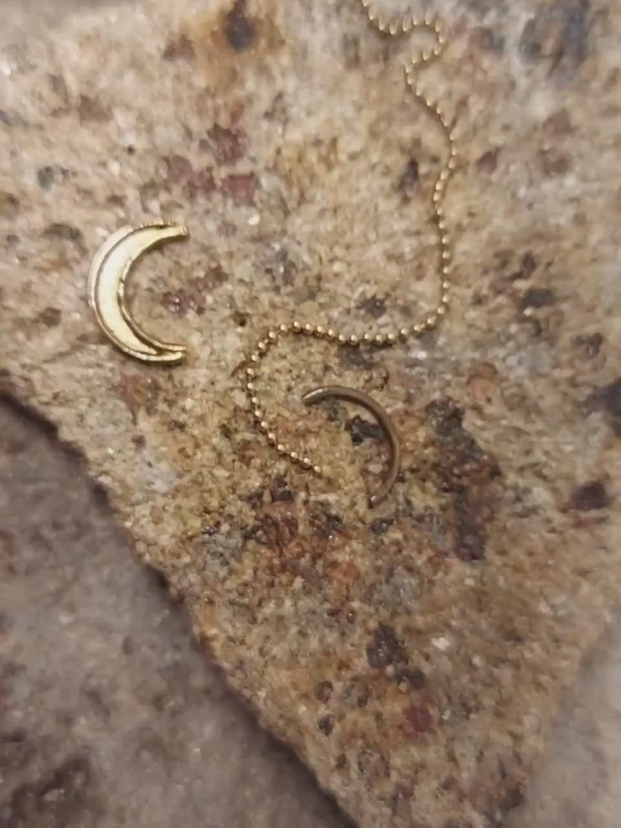 Indian-Inspired Gold Hoop Earrings, Crescent Moon (Solid 14k, Small)