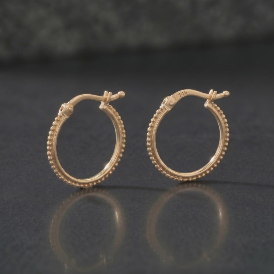 Beaded 14k Gold Mini Hoops — 12mm