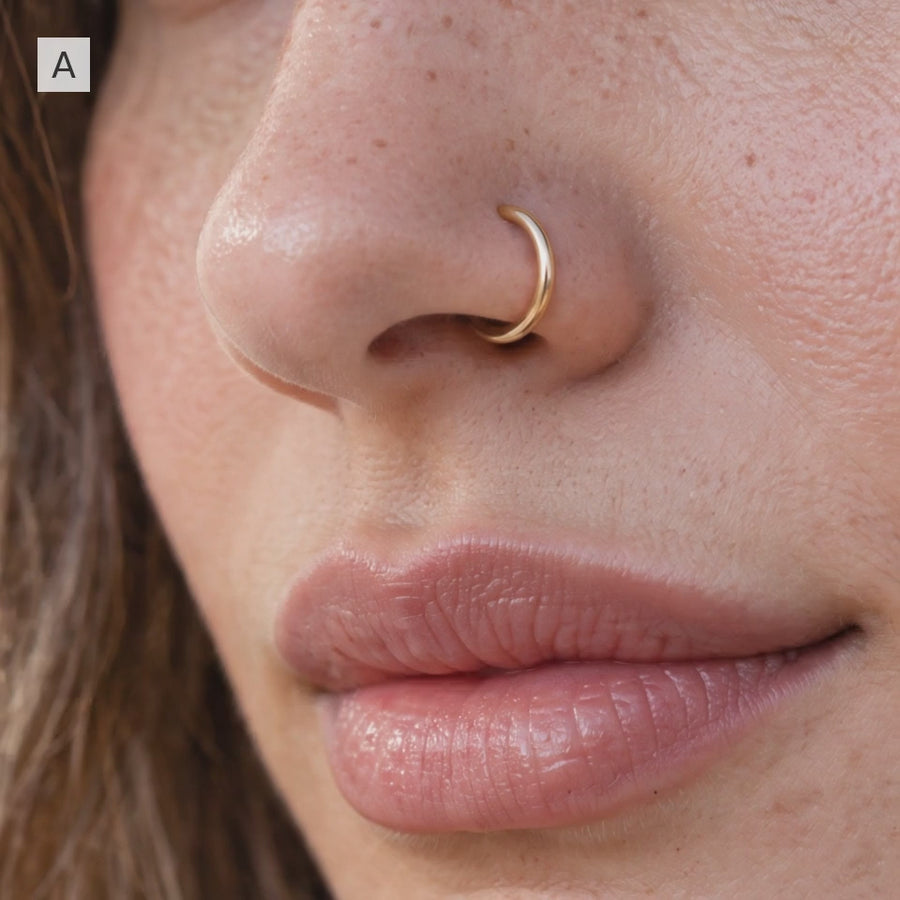 14K Gold Nose Hoop Collection | Classic, Disc & Wide Band