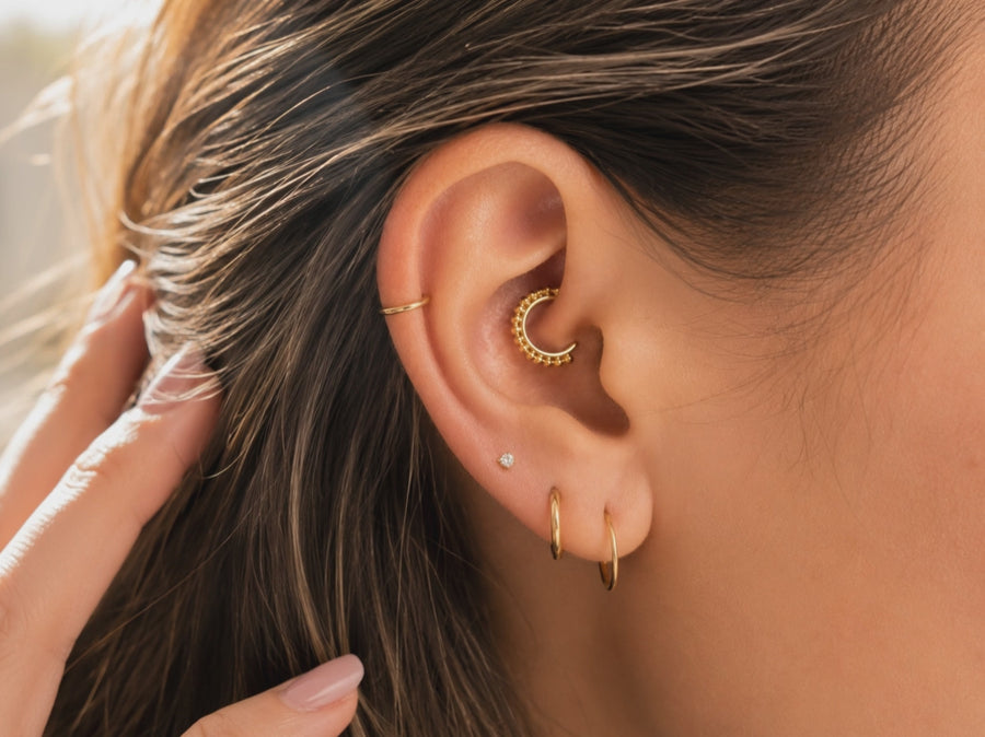 Solid Gold Daith Hoop - 14k Gold Lightweight Daith Piercing Jewelry, Boho Style