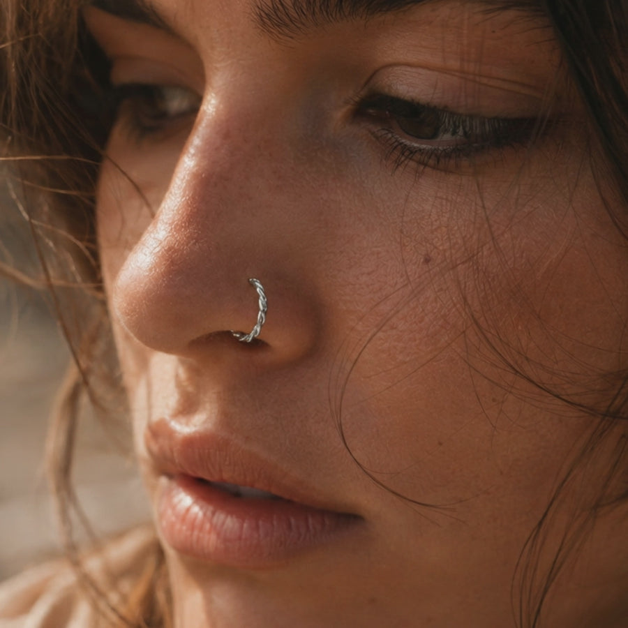 Sterling Silver Nose Ring - Handmade Braided 20 Gauge Custom Fit Hoop