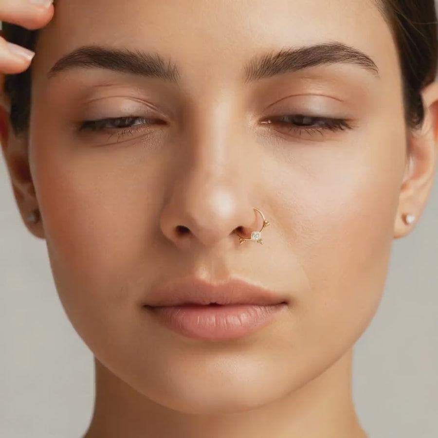 Diamond Nose Ring – 14k Gold Indian Style Nose Hoop With Conflict-Free Diamond