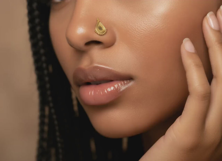 14k Gold Nose Stud - Large Indian Handmade Drop Shaped Statement Jewelry