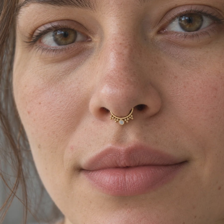Diamond Septum Ring - Solid 14k Gold Rose Or White | Dainty Handmade Hoop