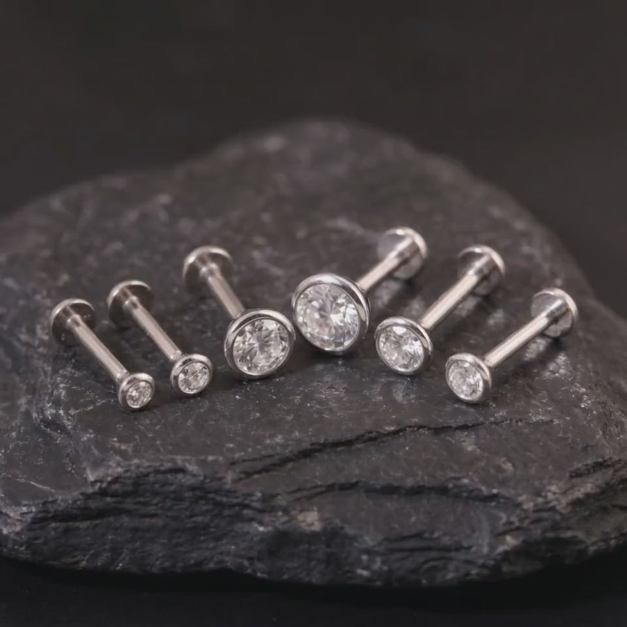 Diamond Helix Earring - 14K Gold Bezel Flat Back Stud