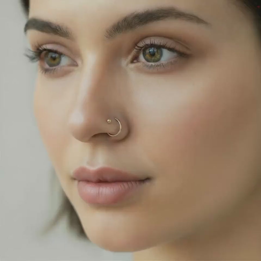 14K White Gold Nose Jewelry - Delicate Nose Hoop & Ball Stud Piercing Set