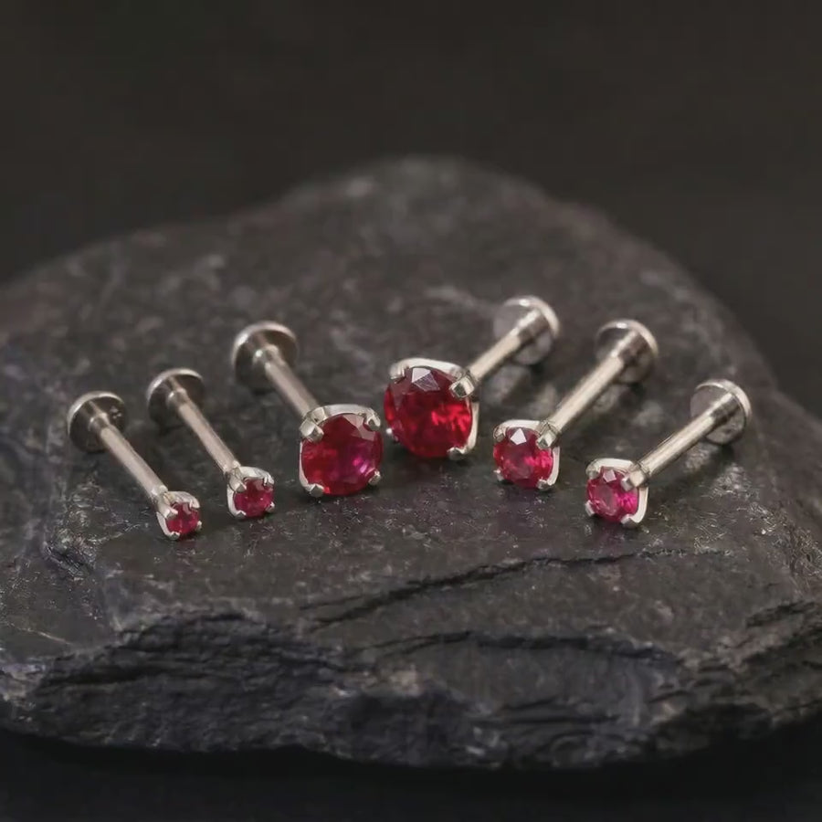 Ruby Nose Stud – 14k White Gold Flat Back, Natural Ruby Jewelry, Hypoallergenic